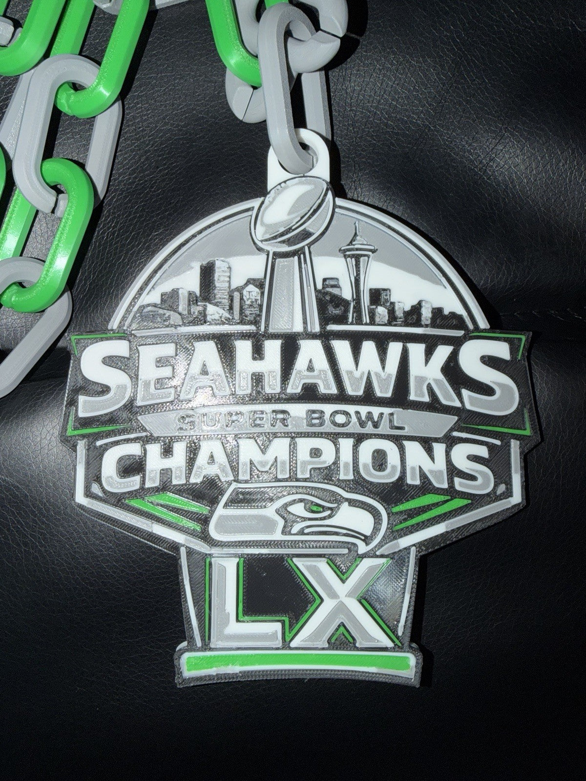 Custom Seahawks Super Bowl 60 Champions 3D-Printed Hype Chain 42″ Link Style