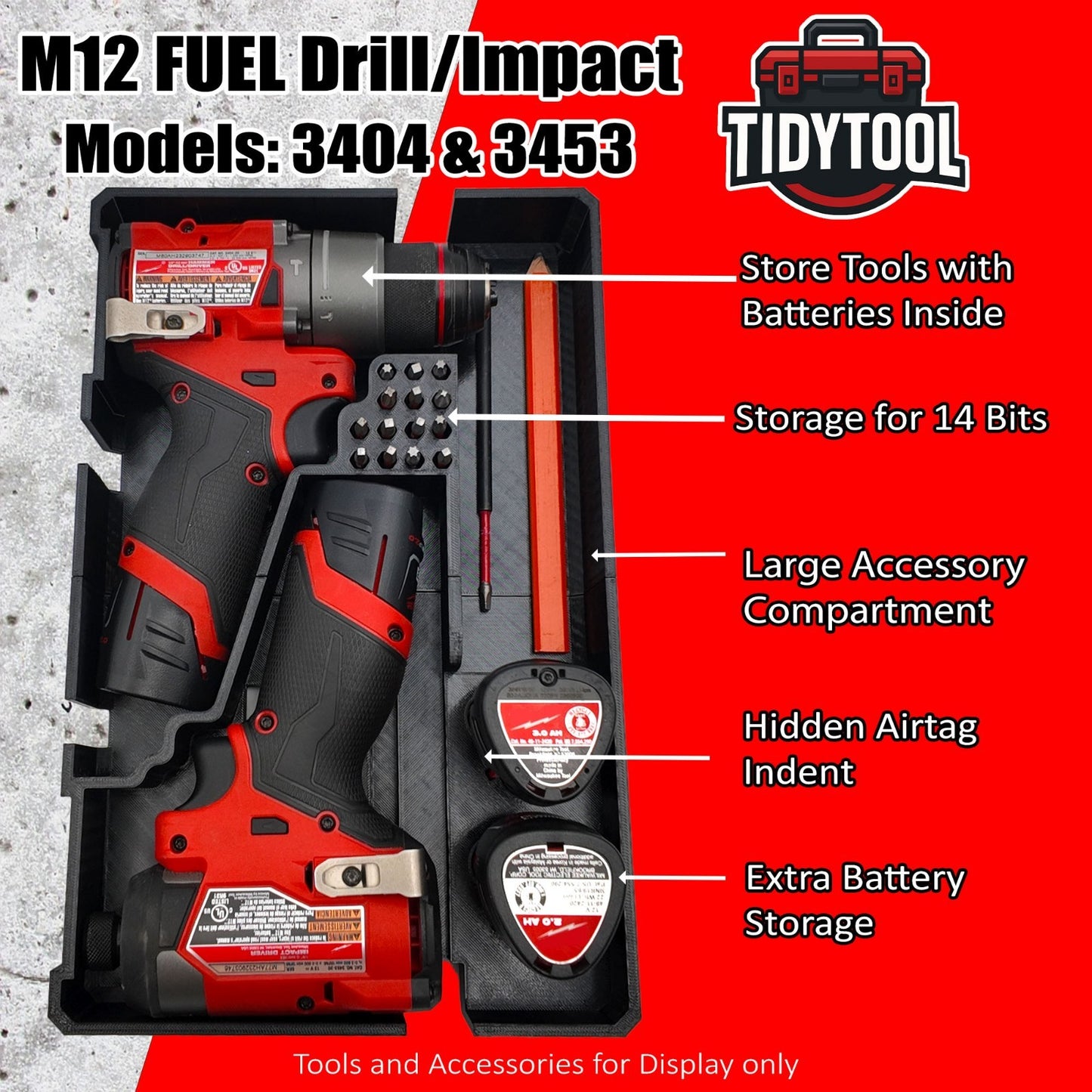 M12 Drill Driver Organizer for Milwaukee Packout insert 2 and 3 Drawer