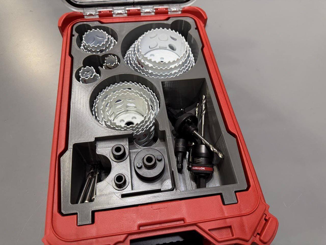 3D Printed Packout Insert 28pc Hole Dozer Hole Saw And Quik-Lok Arbor Organizer