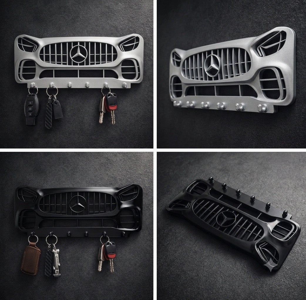 Car Grille Style 6-Hook Key Rack Holder, 3D Printed Matte Black Modern Decor