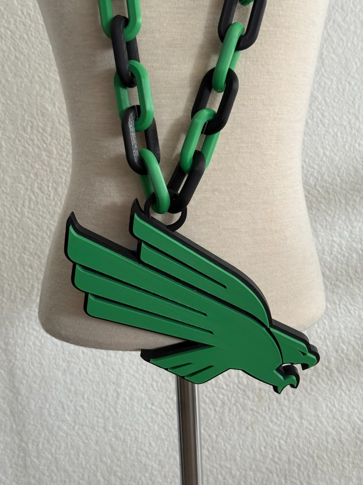 North Texas Mean Green Oversized Necklace Turnover Chain Handmade 3D Printed