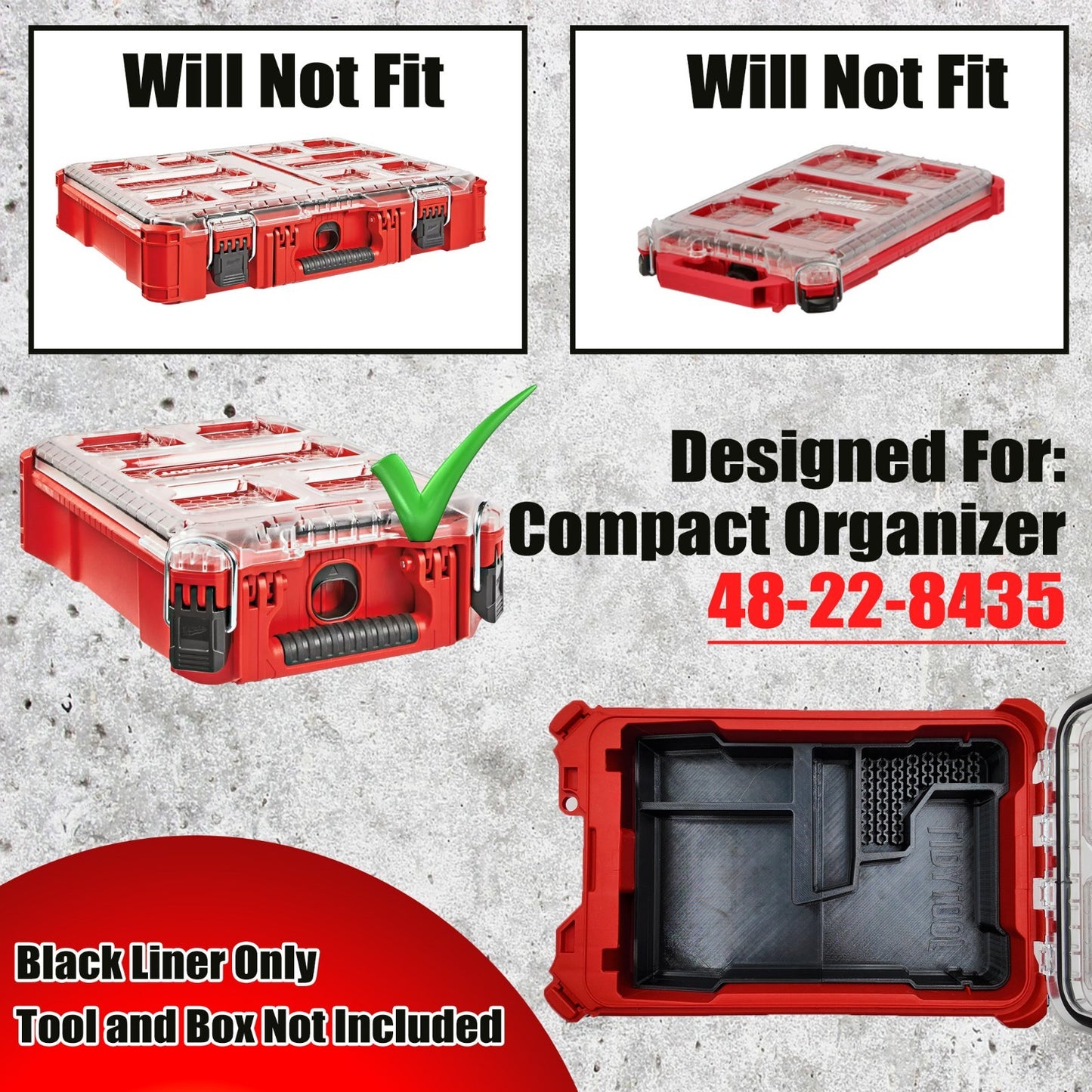 20V Brushless Drill (DCD794) Organizer for Milwaukee Compact Packout (Insert Onl