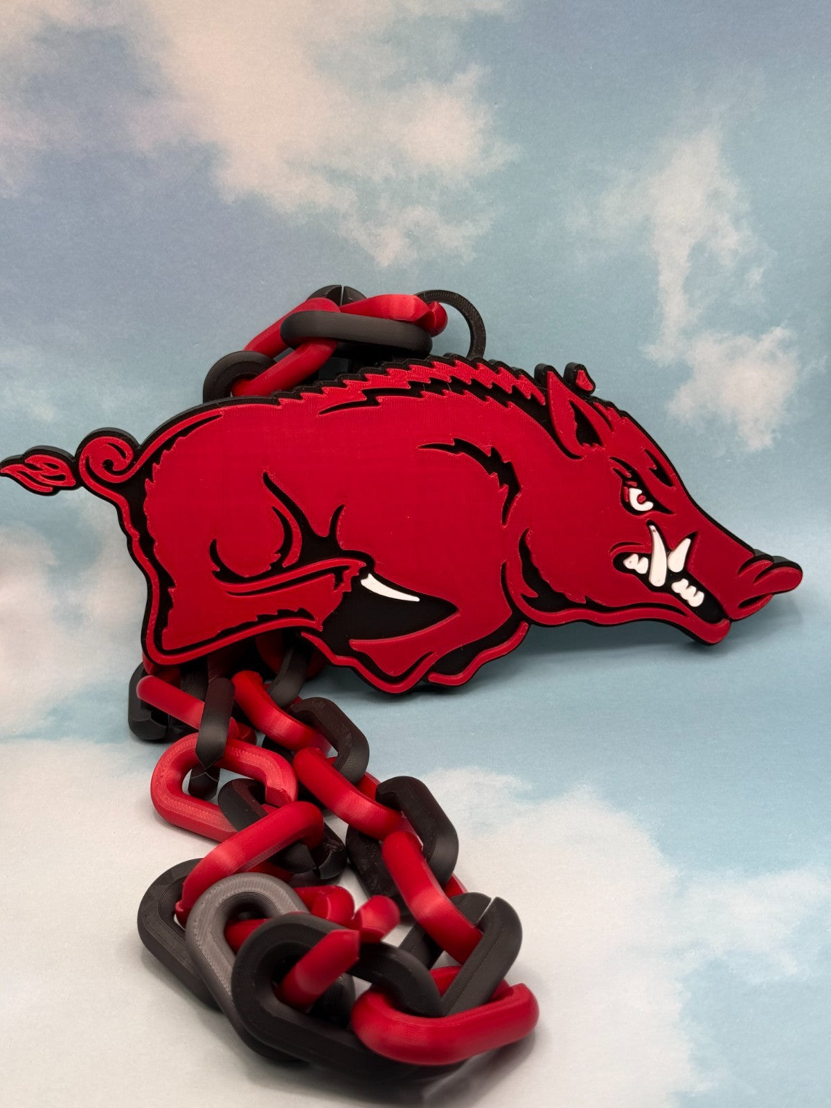 Arkansas Razorbacks Logo Oversized Necklace, Pendant Chain “Wooo Pig Sooie”