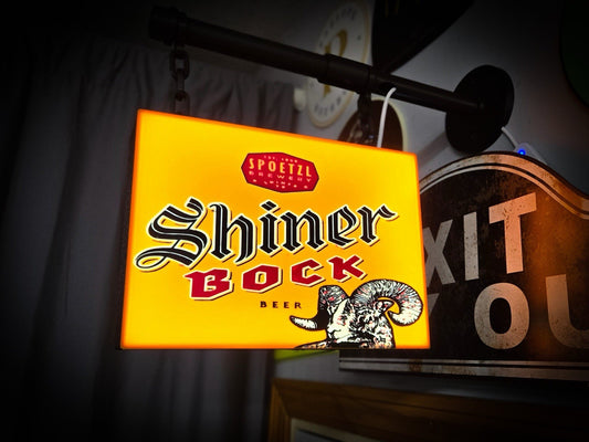 XL Shiner Bock Hanging LED Light Box | Double Sided Beer Bar Garage Sign Decor