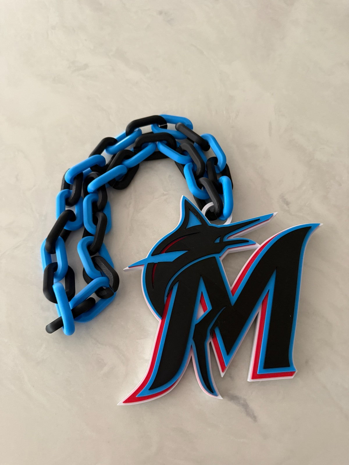 Miami Marlins Oversized Necklace Logo Pendant Turnover Chain Handmade 3D Printed
