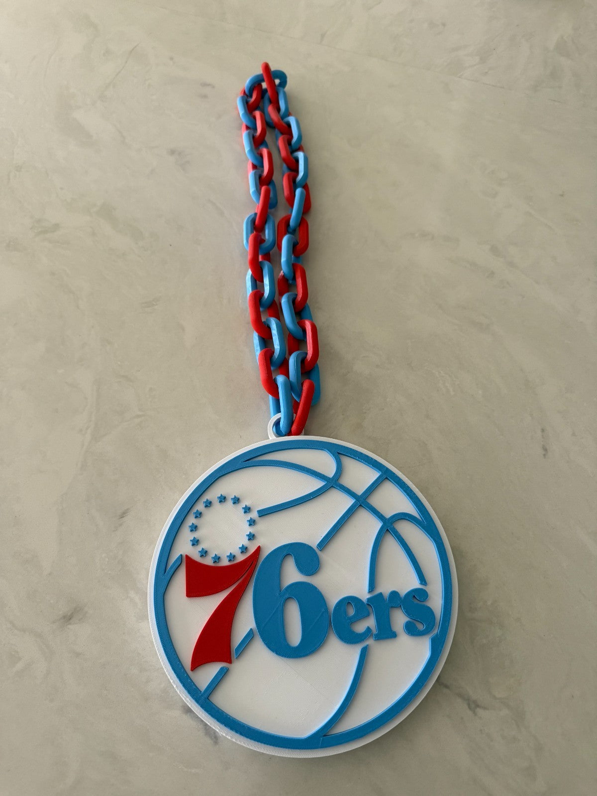 Philadelphia 76ers Oversized Necklace Pendant Turnover Chain Handmade 3D Printed