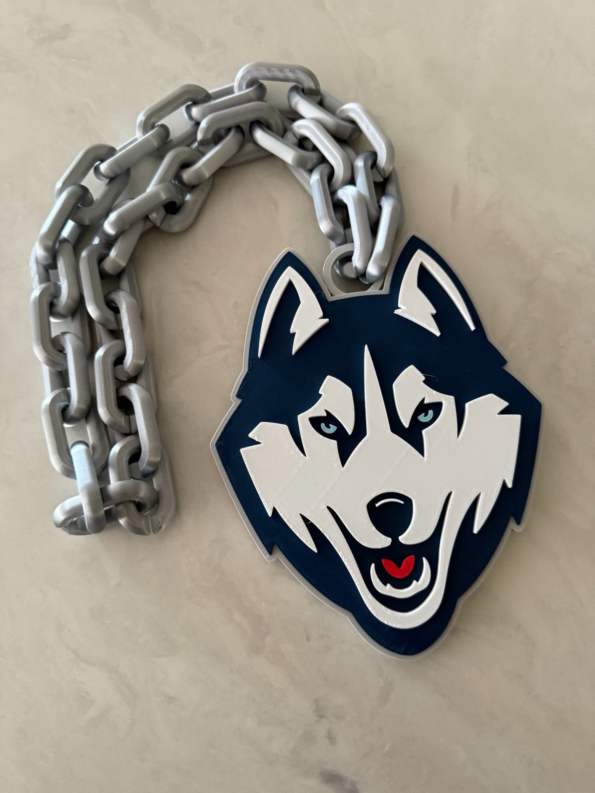 UConn Huskies Logo Oversized Necklace Pendant Turnover Chain Handmade 3D Printed