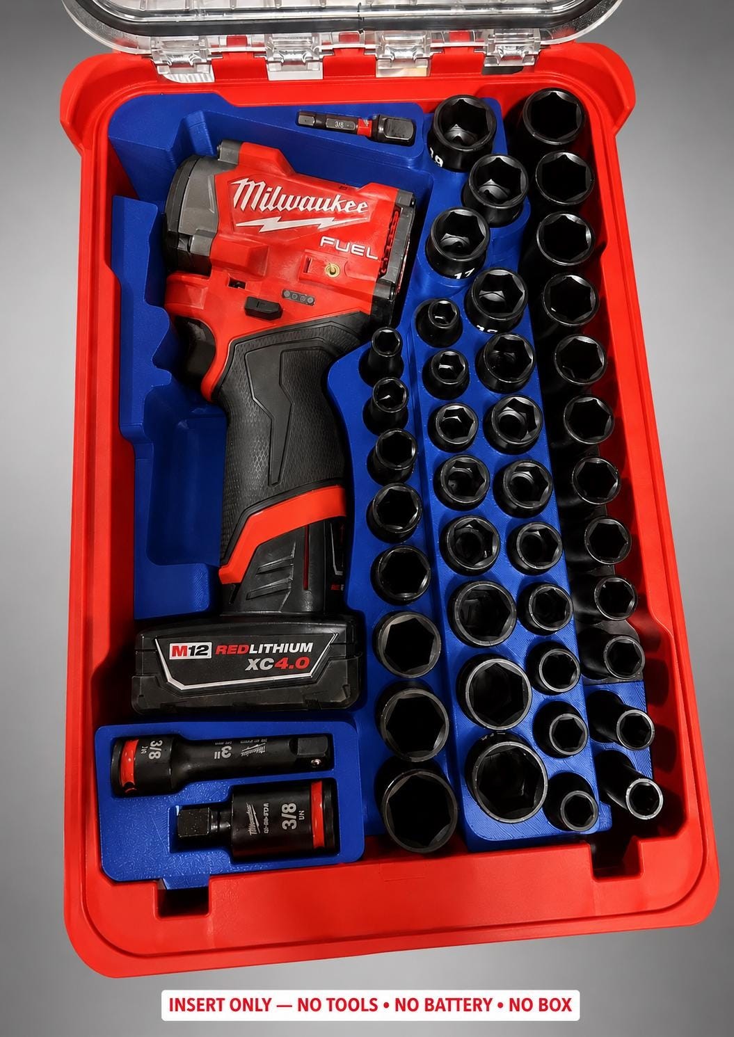 Milwaukee Packout Insert for M12 Fuel Stubby 3/8 in. Impact Wrench + 43pc Socket