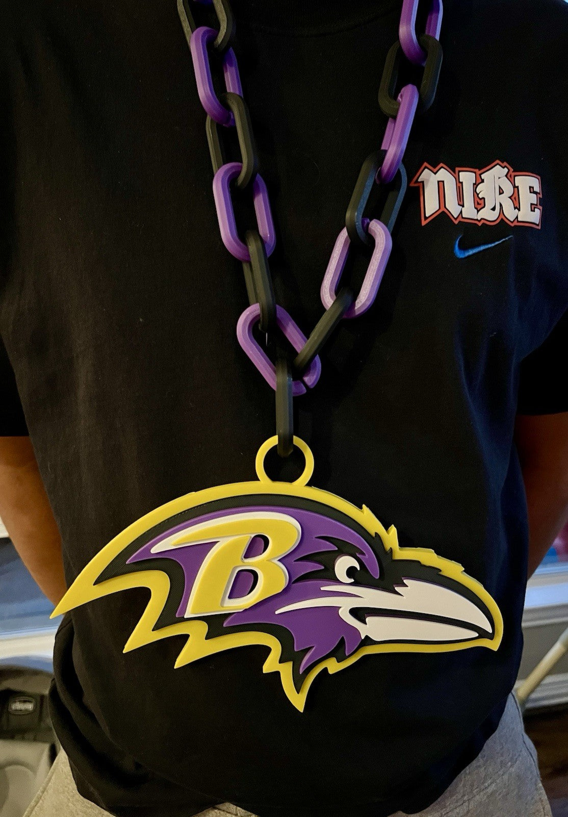 Baltimore Ravens Extra Large 3D Printed Fan Necklace Bold Chain Links 4Game Day