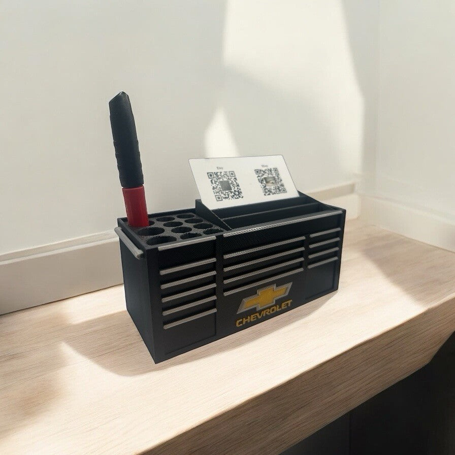 Toolbox Business Card and Pen Holder – Mini Tool Chest Desk Organizer