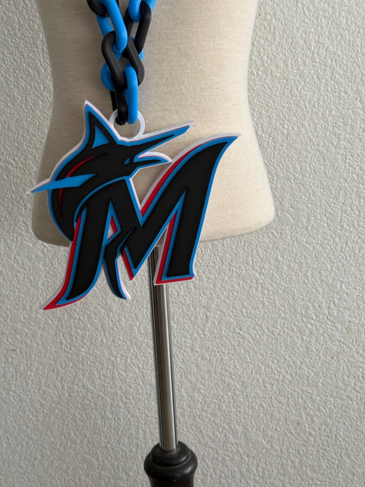 Miami Marlins Oversized Necklace Logo Pendant Turnover Chain Handmade 3D Printed