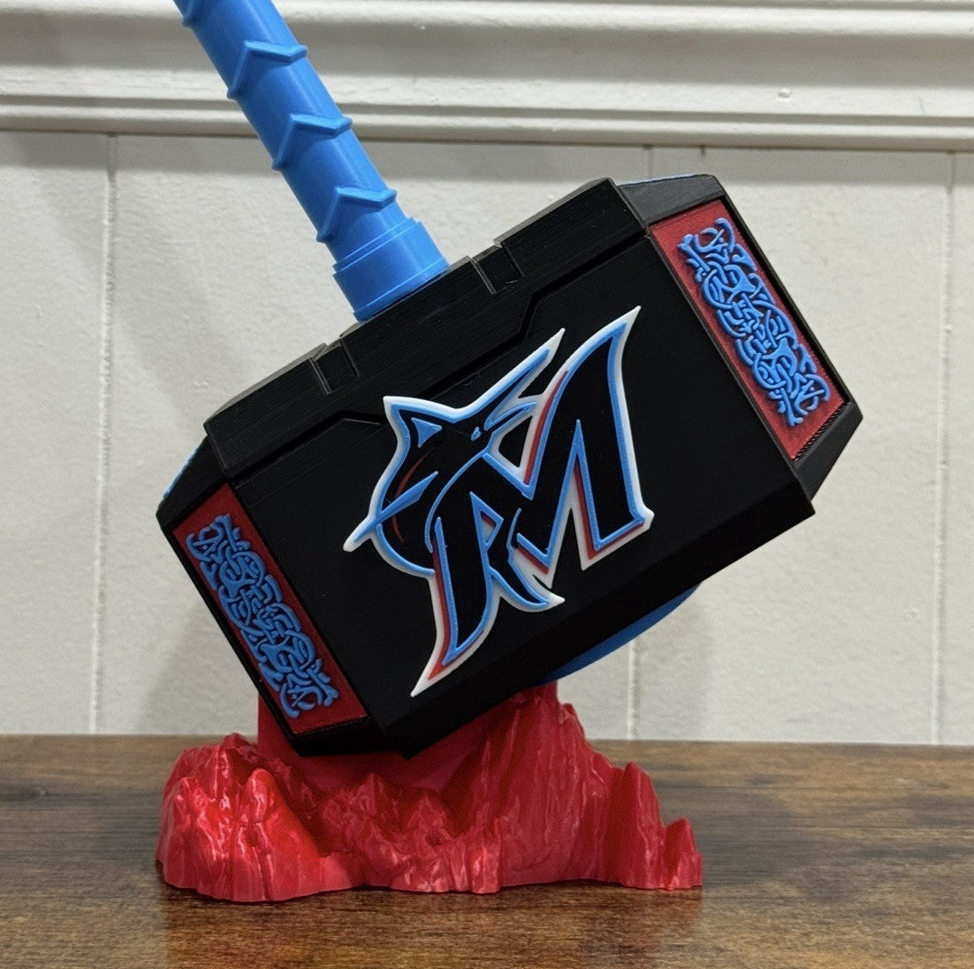 Miami Marlins Thor Hammer MLB INSPIRED Unique Fan Gifts Man Cave Office Decor