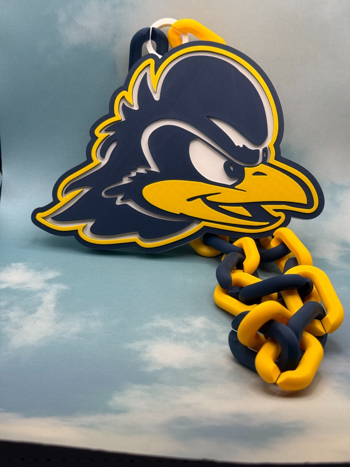 Delaware Blue Hens Logo Oversized Necklace, Pendant Chain