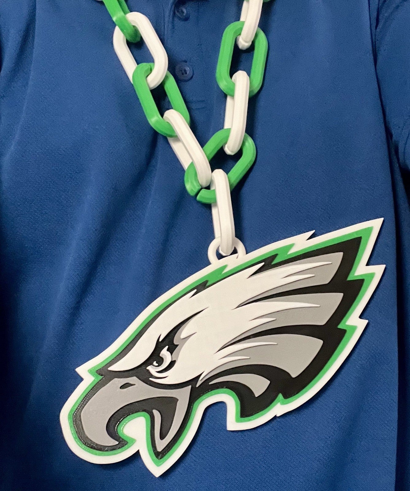 Philadelphia Eagles Extra Large 3D Printed Fan Necklace Chain Links 4 Game Day