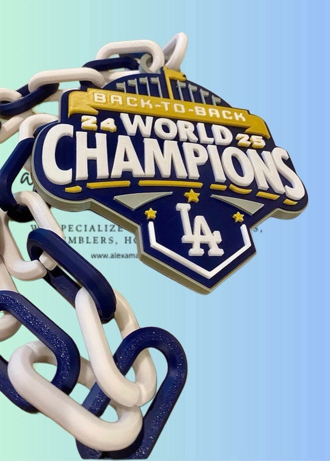LA DODGERS BACK-TO-BACK WORLD SERIES CHAMPIONS Lg 3D printed Chain GOLD BANNER