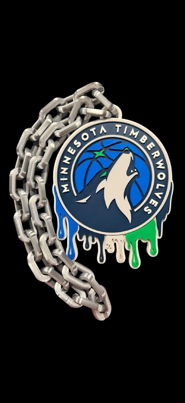 Minnesota Timberwolves Logo Dripping Pendant on 34” Silver Chain