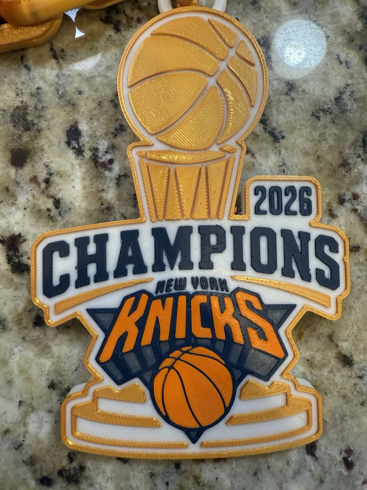 New York Knicks 2026 nba champions hype chain. 3d printed. Gold silk pla plastic