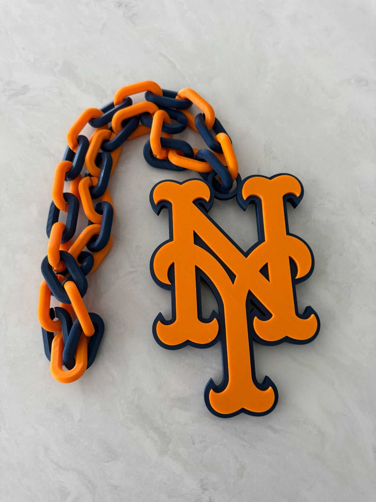 New York Mets Oversized Logo Necklace, Turnover Chain Handmade 3D Printed