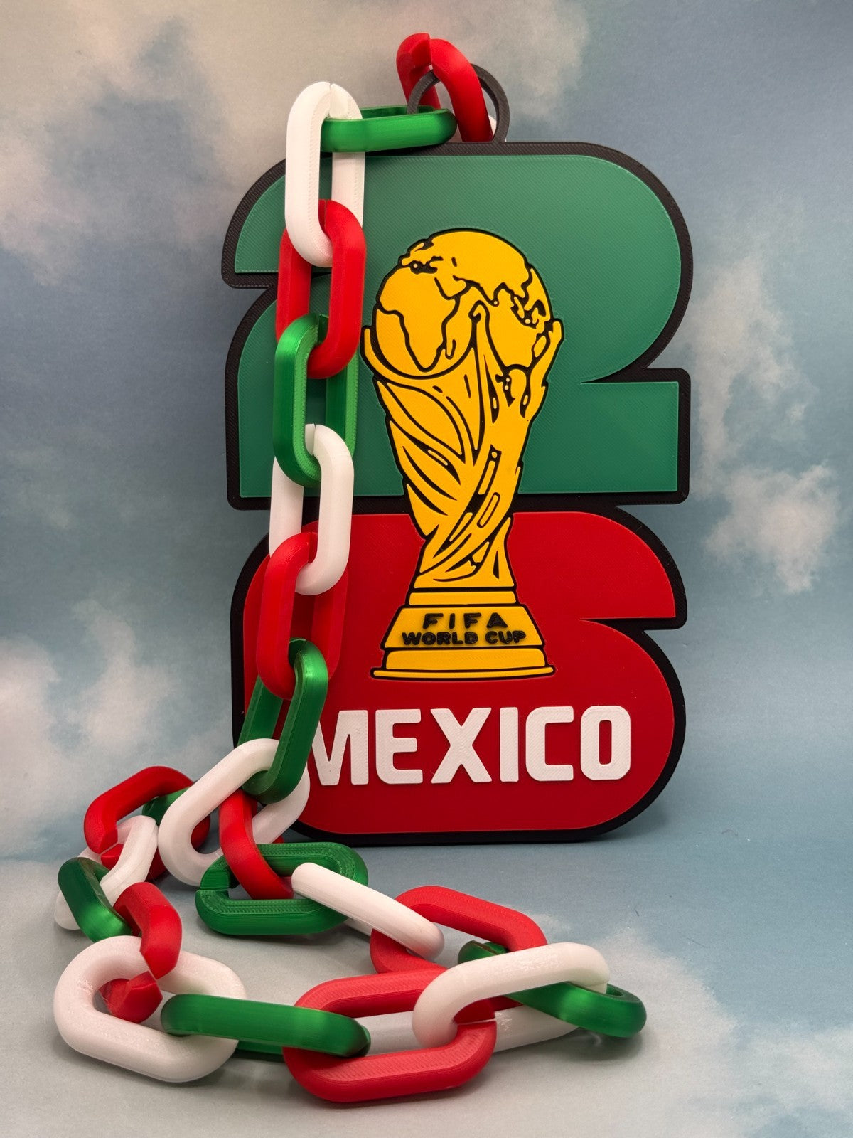 Mexico Soccer Fan Chain Necklace 3D Printed El Tri FMF Big Logo Pendant Green