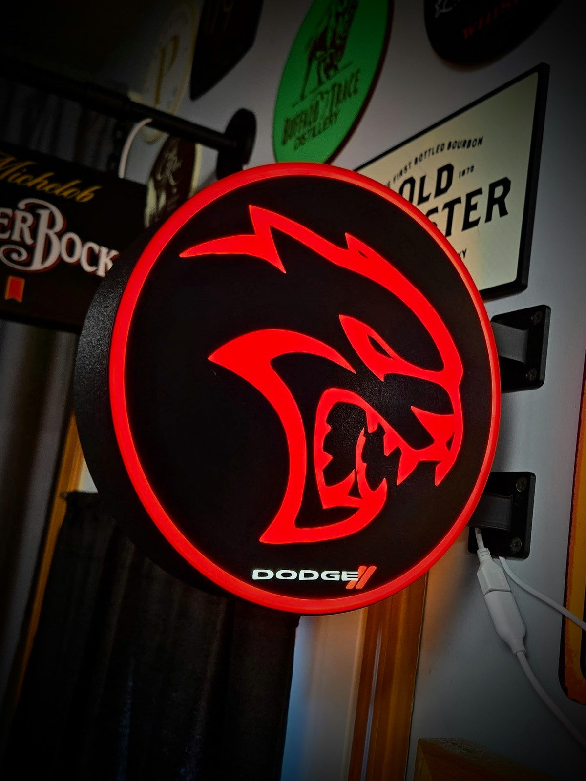 DODGE HELLCAT 12 Inch Light Box LED Sign 3D Printed Wall Decor Man Cave Garage
