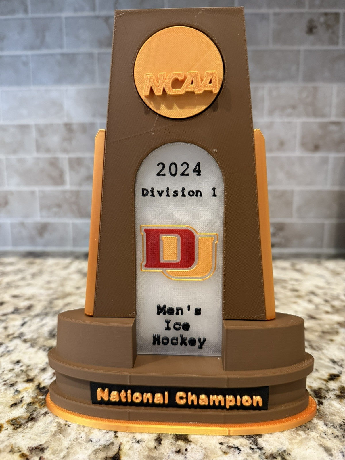 Denver pioneers 2024 hockey national championship trophy 3d printed custom