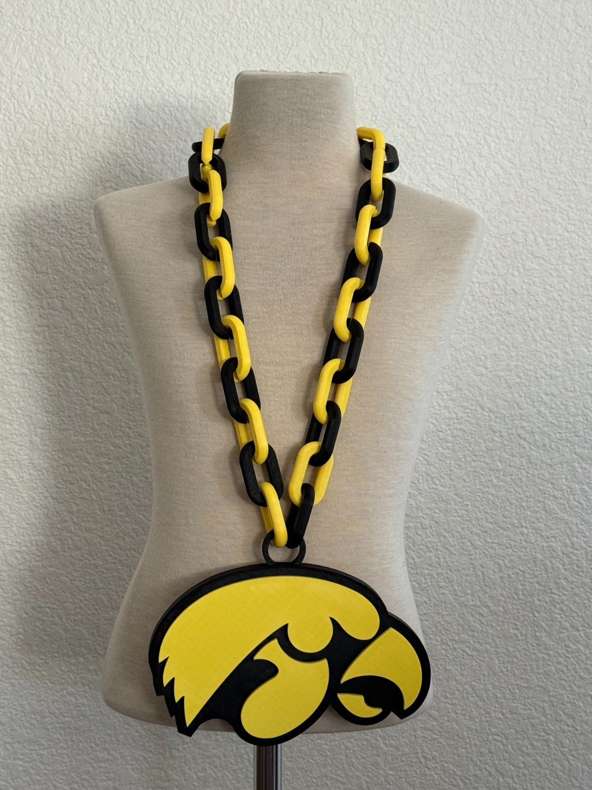 Iowa Hawkeyes Logo Oversized Necklace, Pendant Chain “Fight For Iowa”