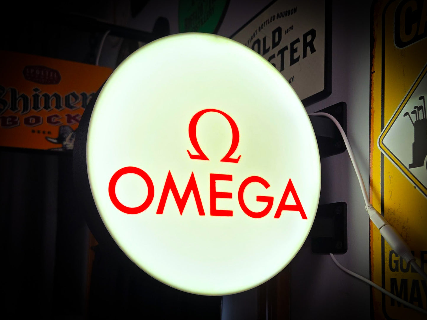 OMEGA 12 Inch Light Box LED Sign 3D Printed Wall Decor Man Cave Garage