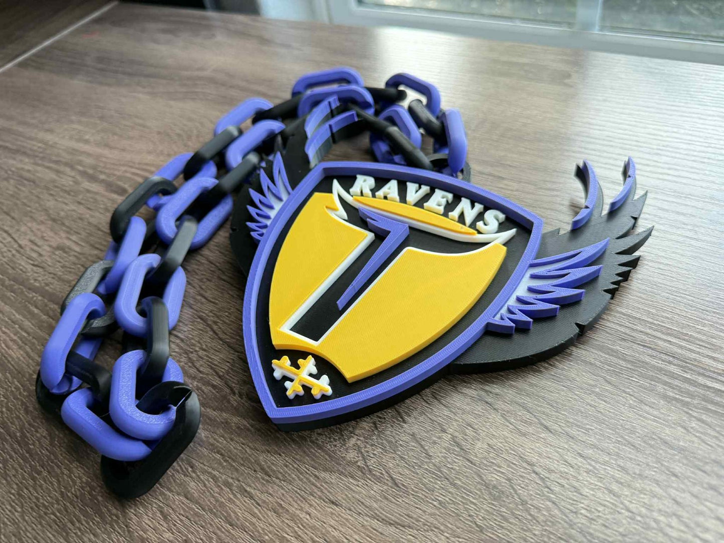 Baltimore Ravens Crest Logo Oversized Necklace, Pendant Chain
