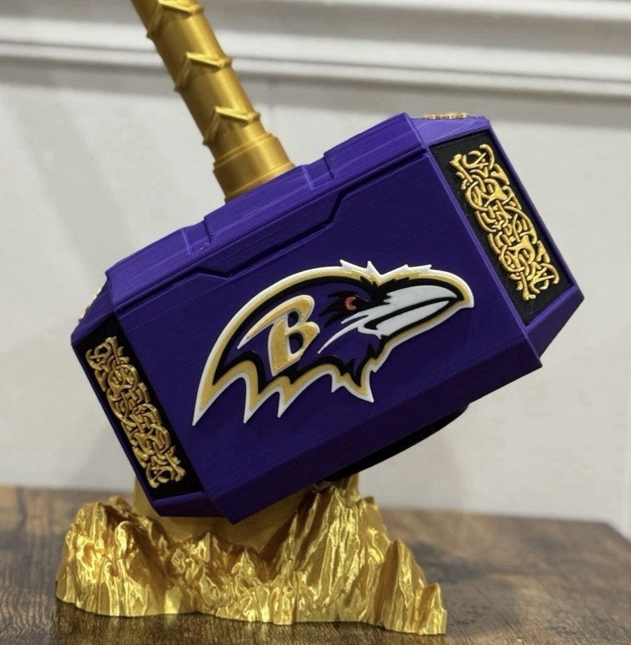 Baltimore Ravens Thor Hammer Mjolnir & Rock Stand Desk Display Fan Gift Man Cave