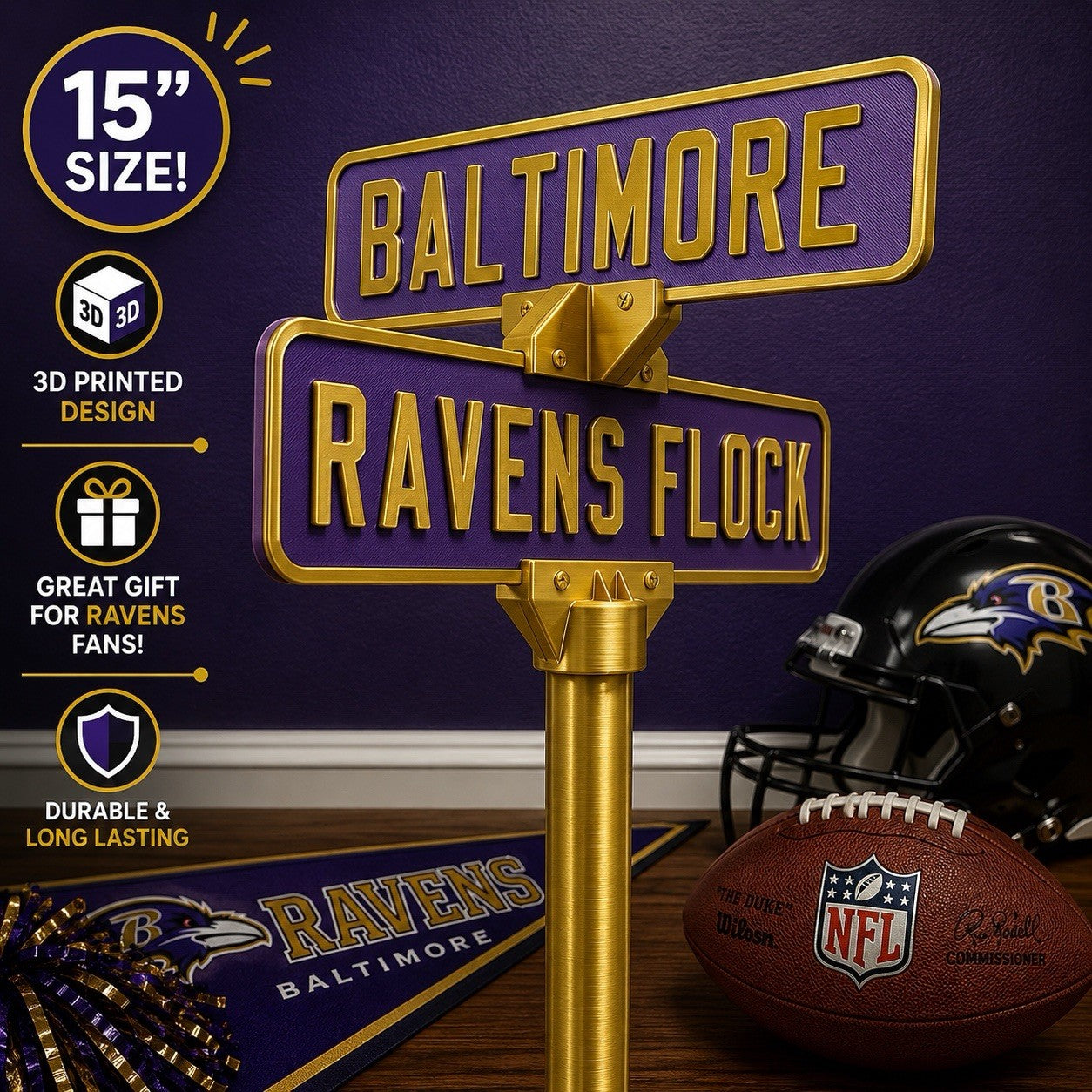 Baltimore Ravens Street Sign Office Man Cave Memorabilia Shelf Decor Fan Gift
