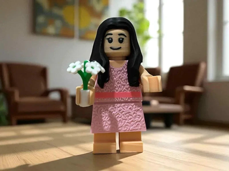 Pink Lace Gown Brick Figure 8 inches tall 3D Printed Lego Inspired