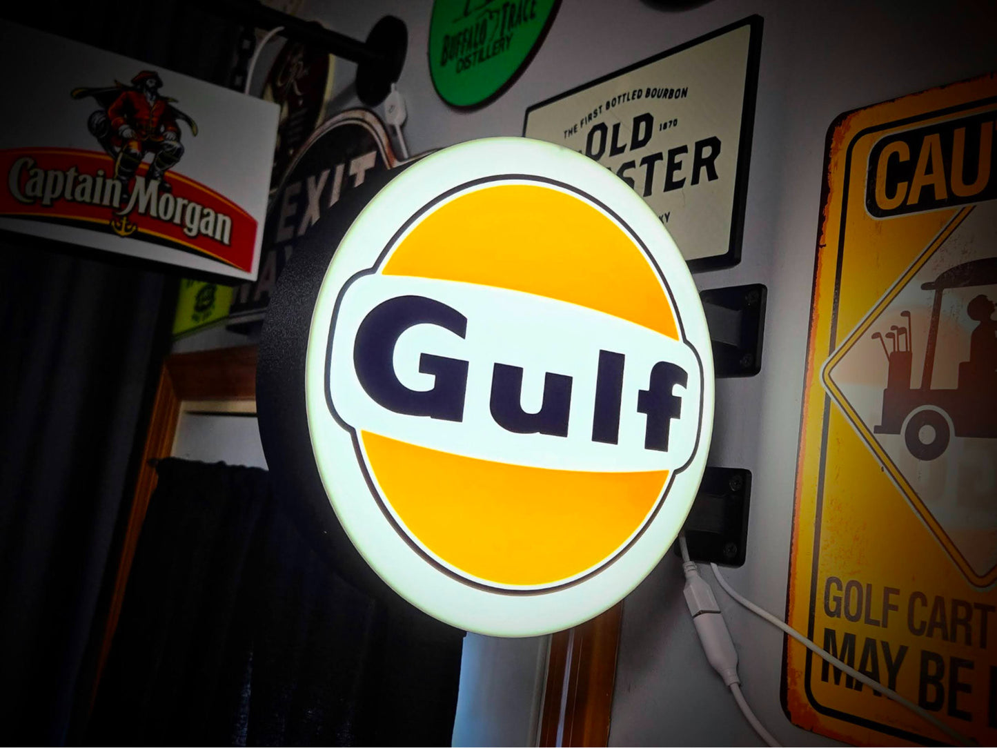 Gulf Oil 12 Inch Light Box LED Sign 3D Printed Wall Decor Man Cave Garage