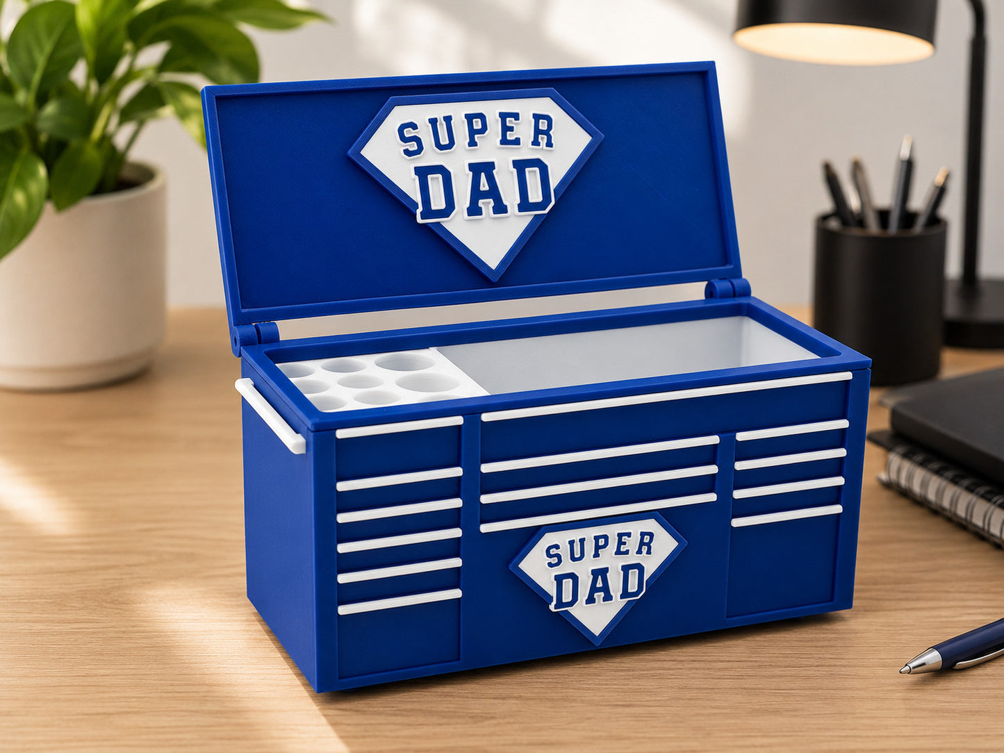 Toolbox Desk Organizer Super Dad | Father's Day Gift | Pen Holder & Storage Box