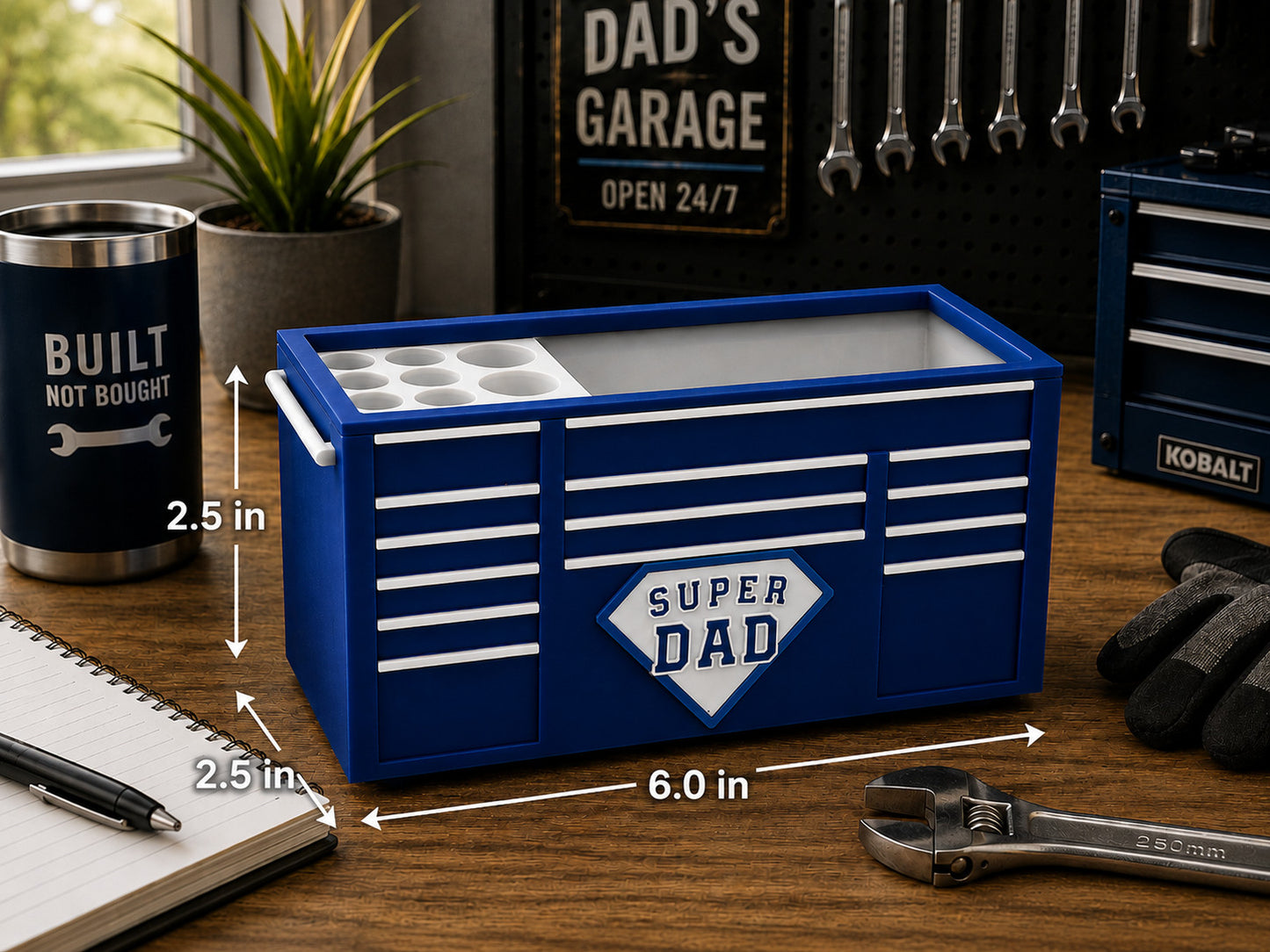 Toolbox Desk Organizer Super Dad | Father's Day Gift | Pen Holder | No lid