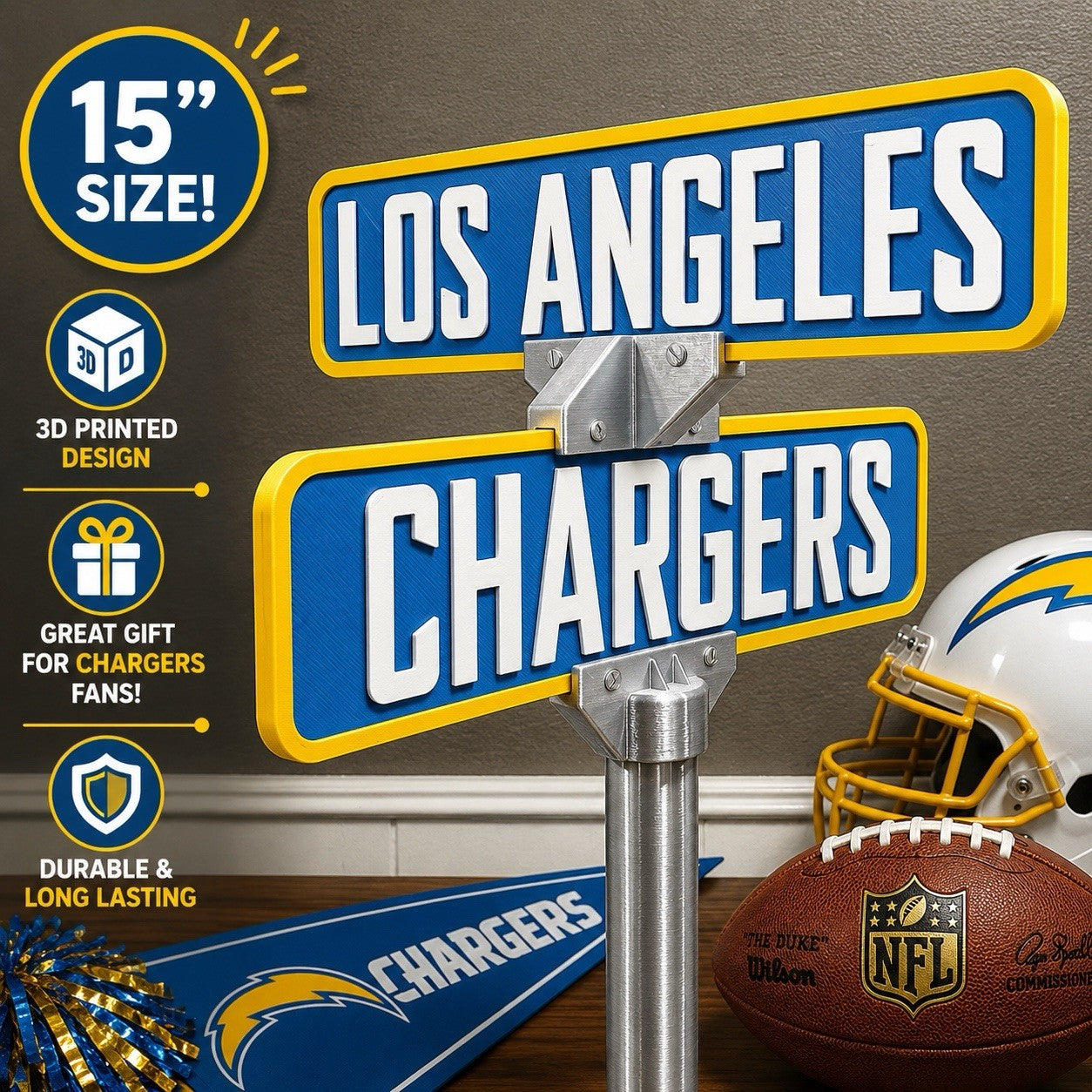 Los Angeles Chargers Street Sign Man Cave Memorabilia Office Desk Decor Fan Gift