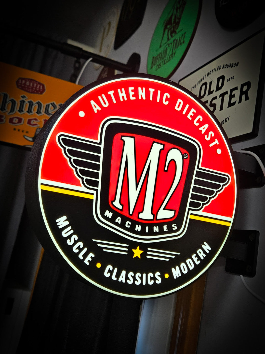 M2 MACHINES DIECAST 12 Inch Light Box LED Sign 3D Printed Wall Decor Man Cave