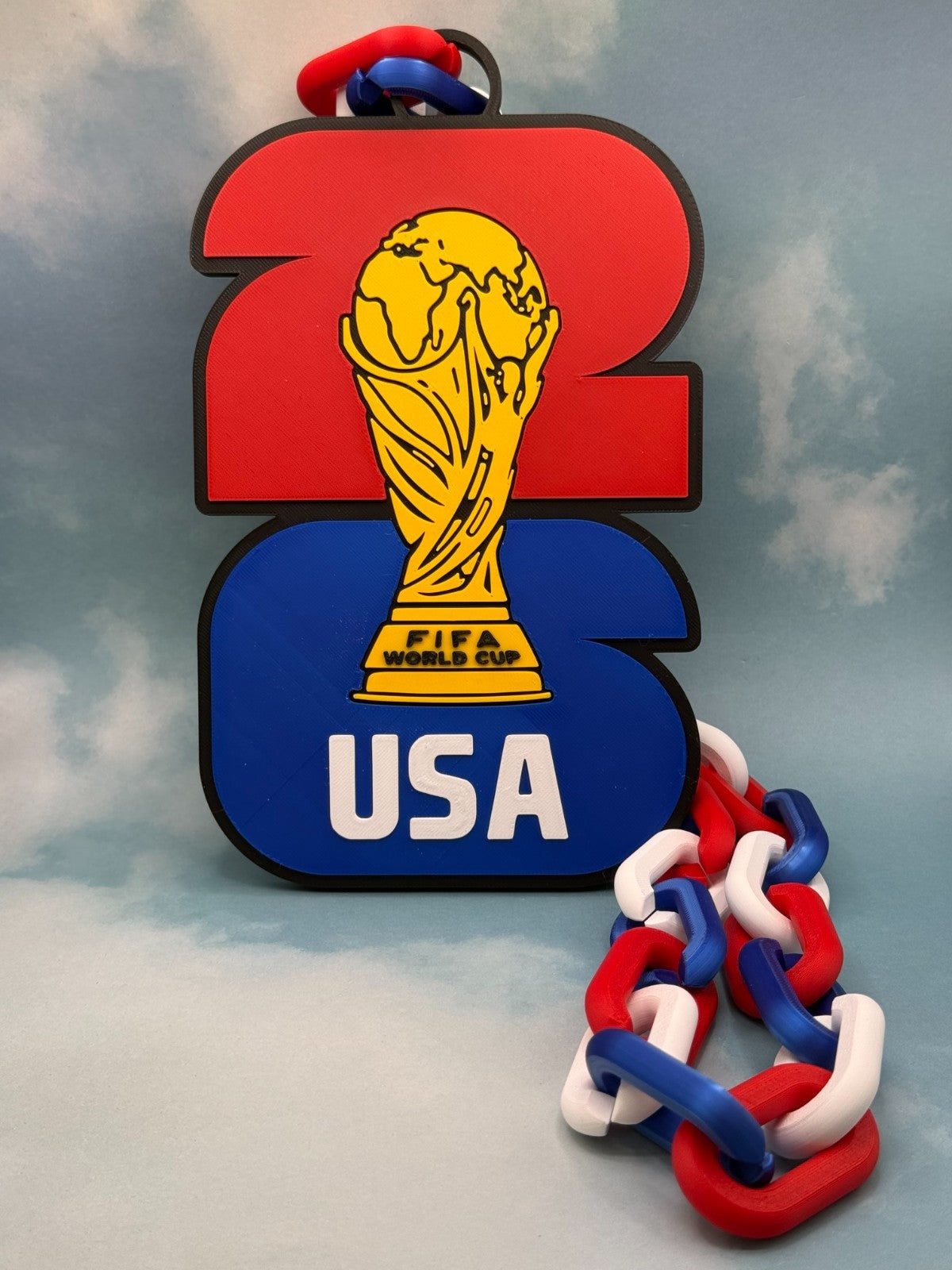 USA Soccer Fan Chain Necklace 3D Printed FIFA World Cup USMNT Big Logo Pendant