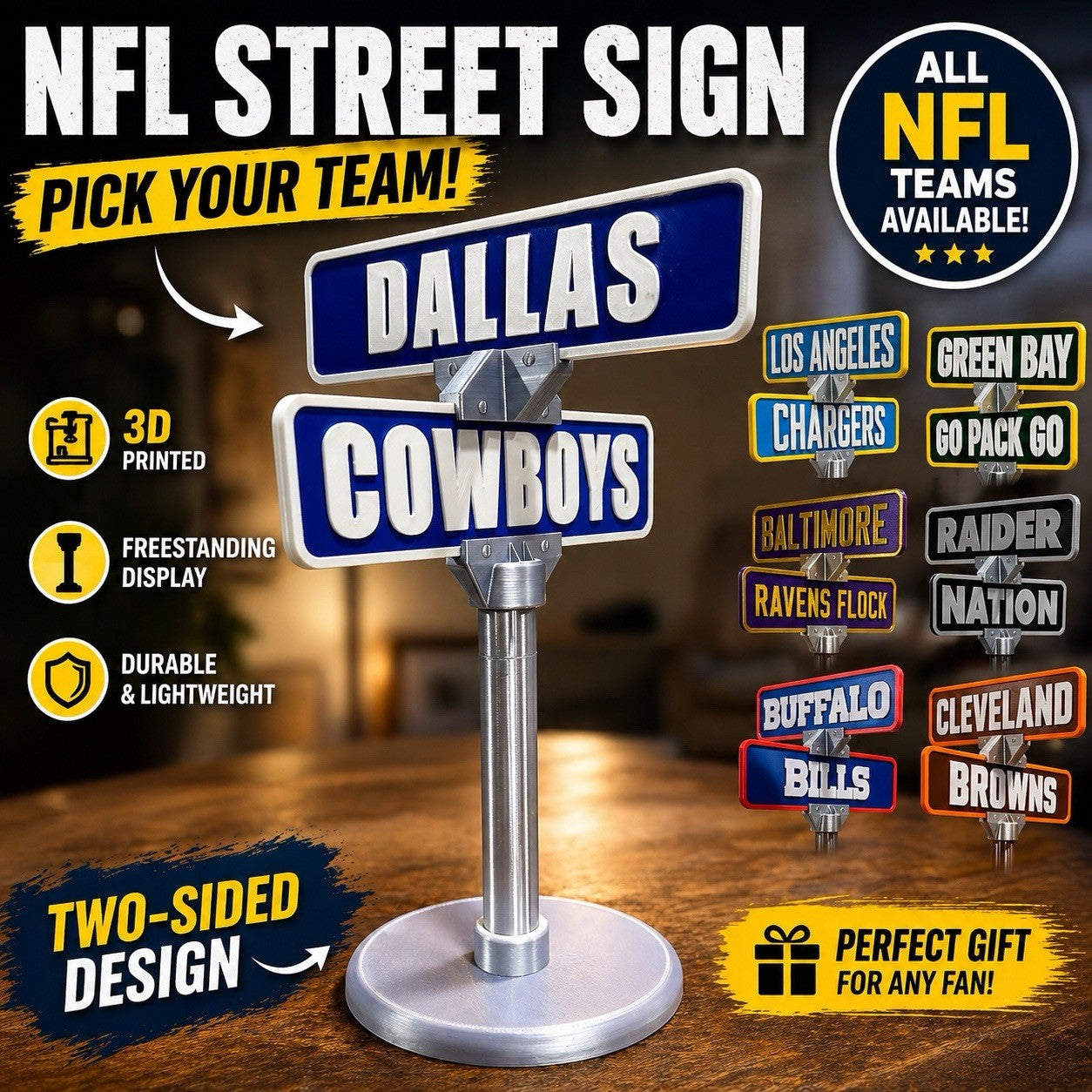 NFL Teams Football Street Signs 15” Man Cave Office Desk Garage decor Gifts
