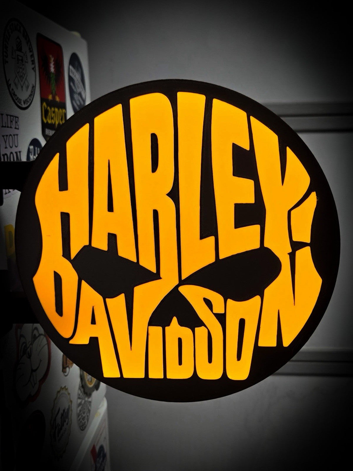 Harley-Davidson 13" Round LED Light Box | Motorcycle Garage Wall Decor RGB USB