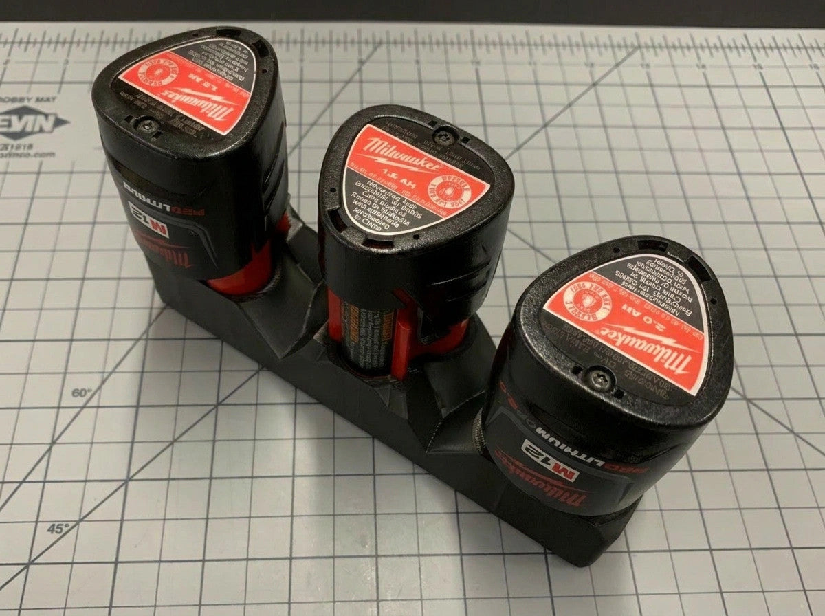 Fits Milwaukee M12 Battery Gridfinity Shadow Tray Holds 3 Batteries (Tray Only)