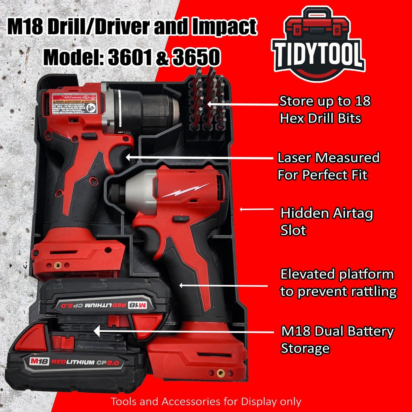 M18 Drill Driver Organizer for Milwaukee Compact Packout 3601-20