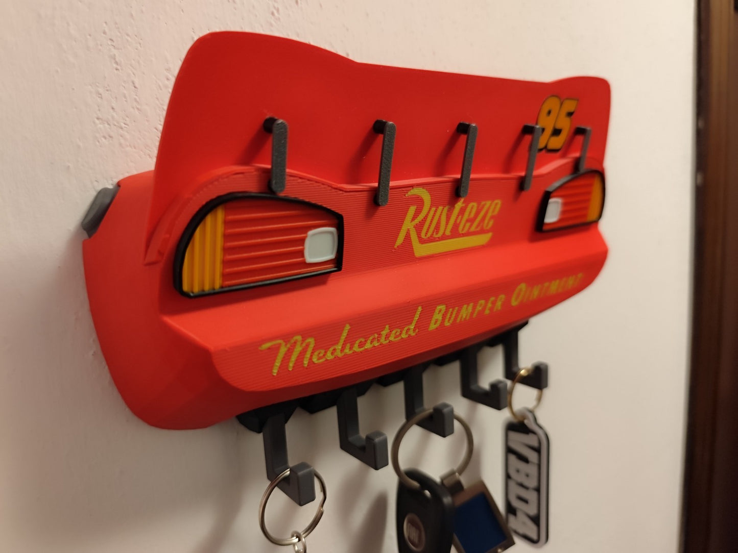 Cartoon Race Car Inspired Key Holder – Red Wall Mount Organizer with Hooks – Fun