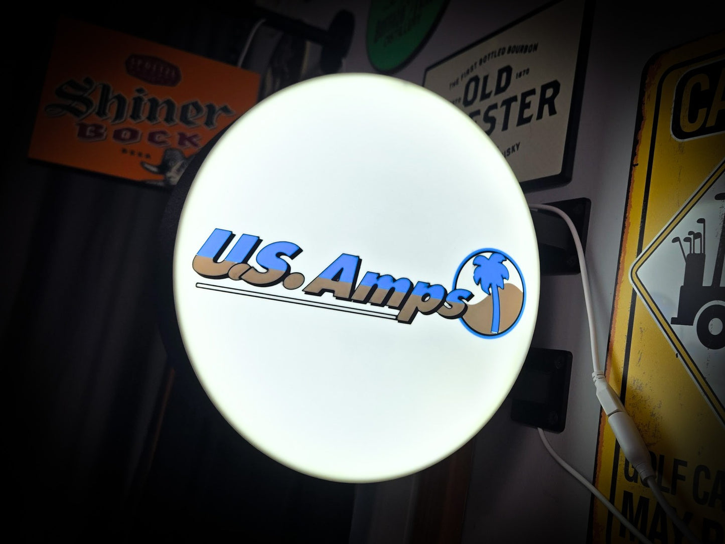 US AMPS 12 Inch Light Box LED Sign 3D Printed Wall Decor Man Cave Garage