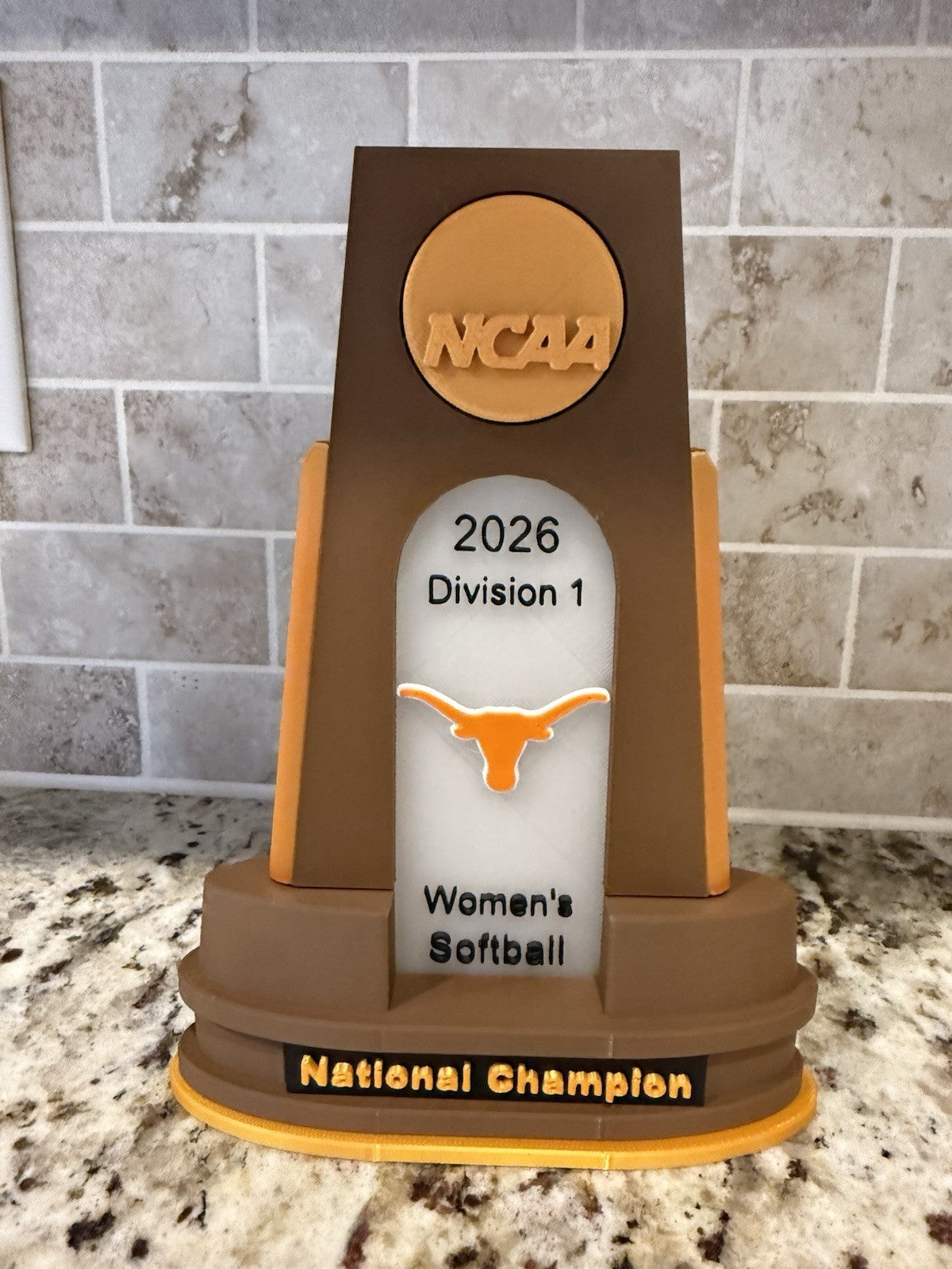 Texas longhorns 2026 softball national champion trophy 3d printed pla plastic