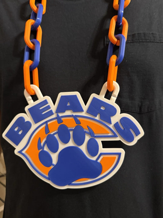 Chicago Football Inspired Paw & Name Hype Chain 3D Printed 42” Link Chain