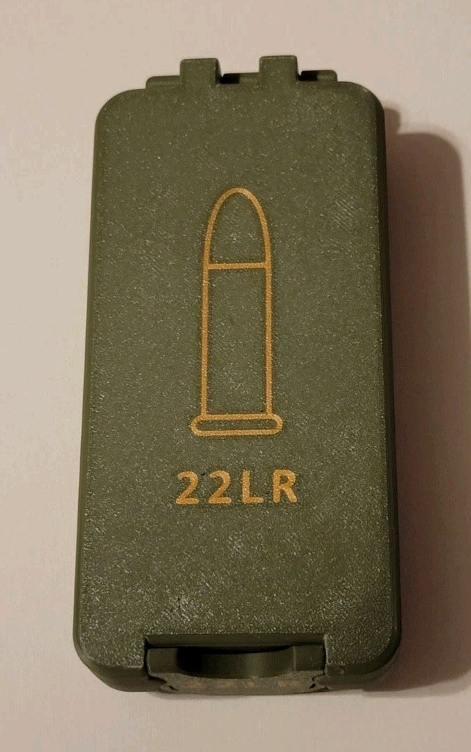 3D Printed 22LR Ammo Box Snap Lock 120 rd Storage Olive Green Gold Black Pla