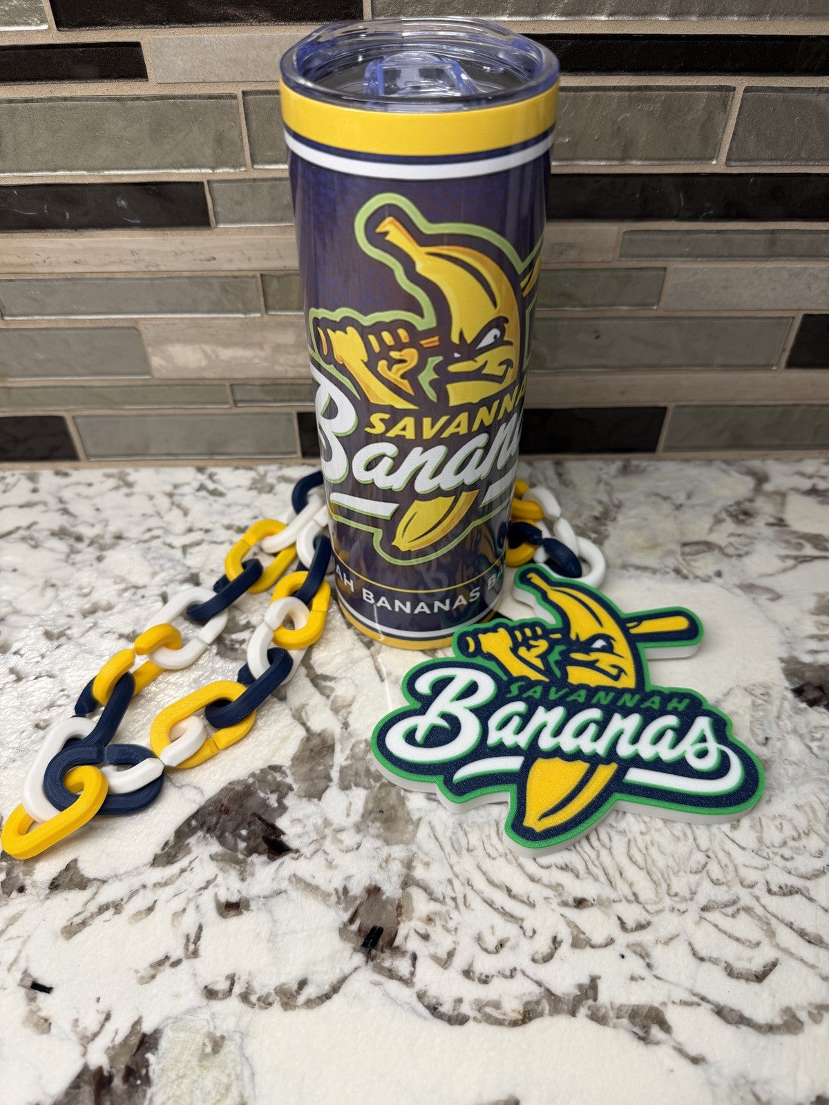 Savannah Bananas Turnover Chain & 20oz Tumbler | 5.5” Pendant | 36” Chain