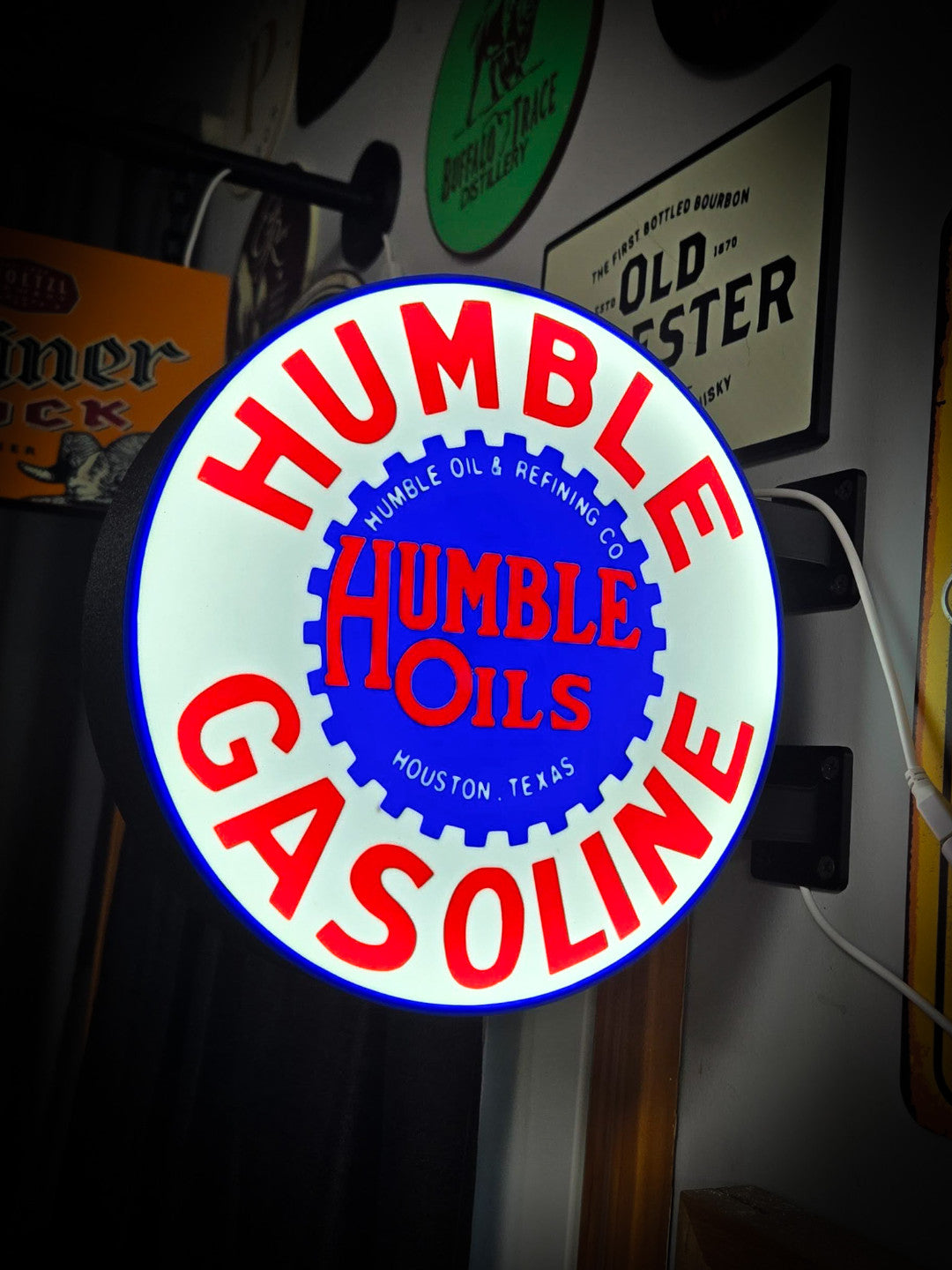 HUMBLE GASOLINE 12 Inch Light Box LED Sign 3D Printed Wall Decor Man Cave Garage
