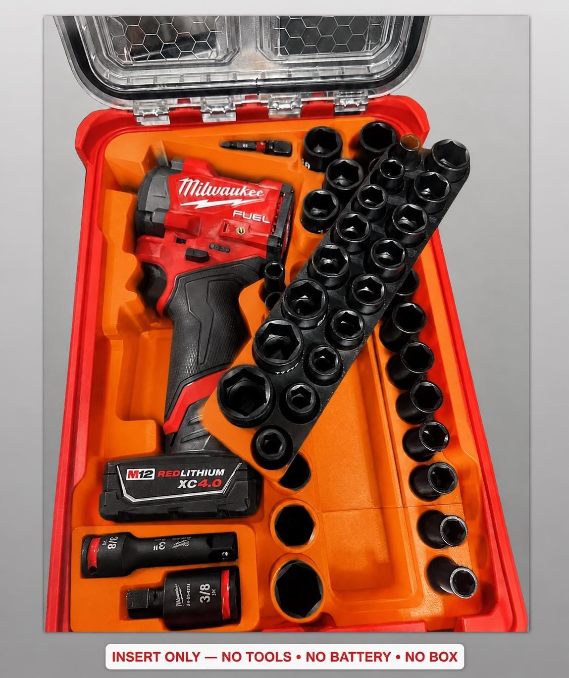 Milwaukee Packout Insert for M12 Fuel Stubby 3/8 in. Impact Wrench + 43pc Socket