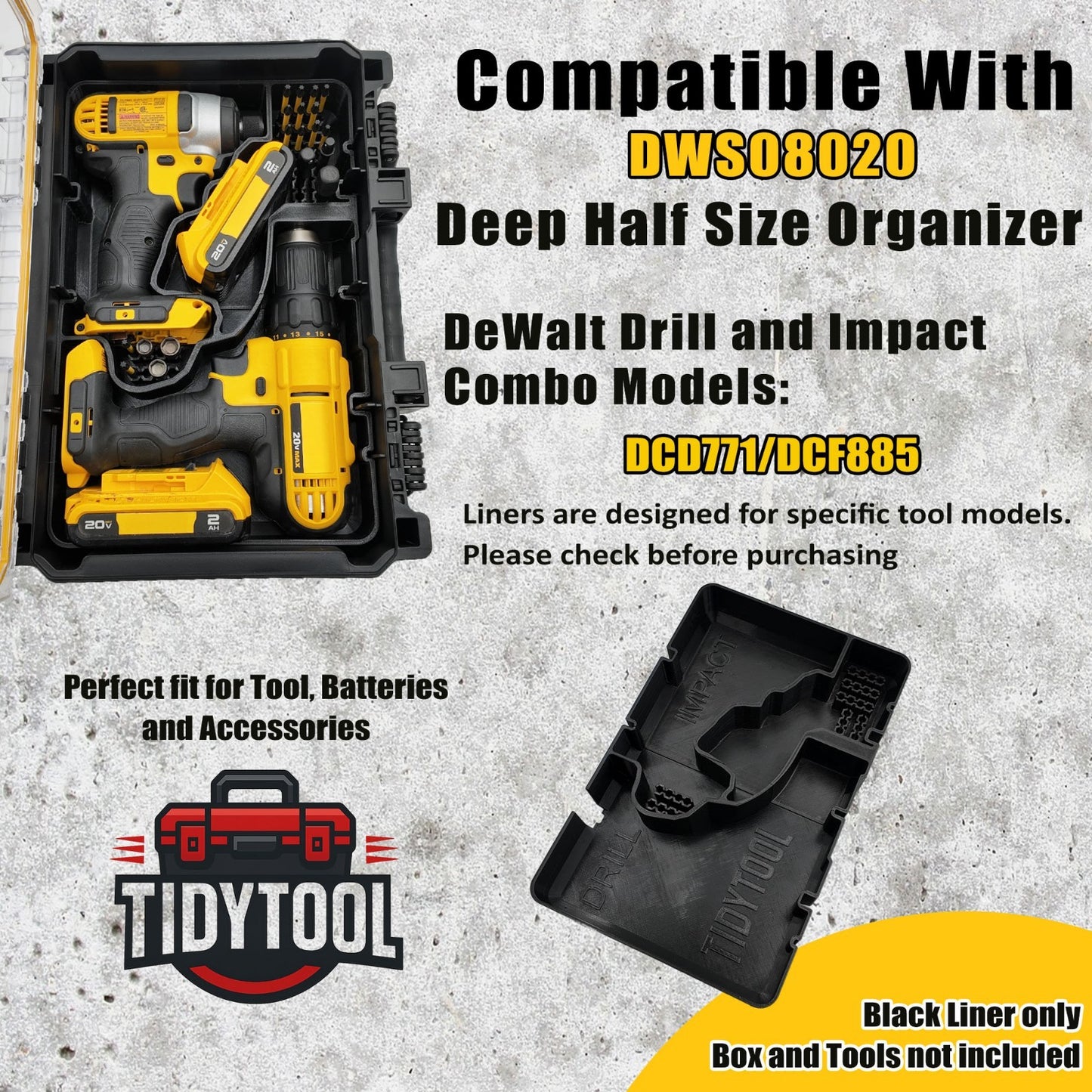 DeWALT Deep Compact Organizer – 20V Max Drill Set (DCF885 & DCD771) *Insert Only